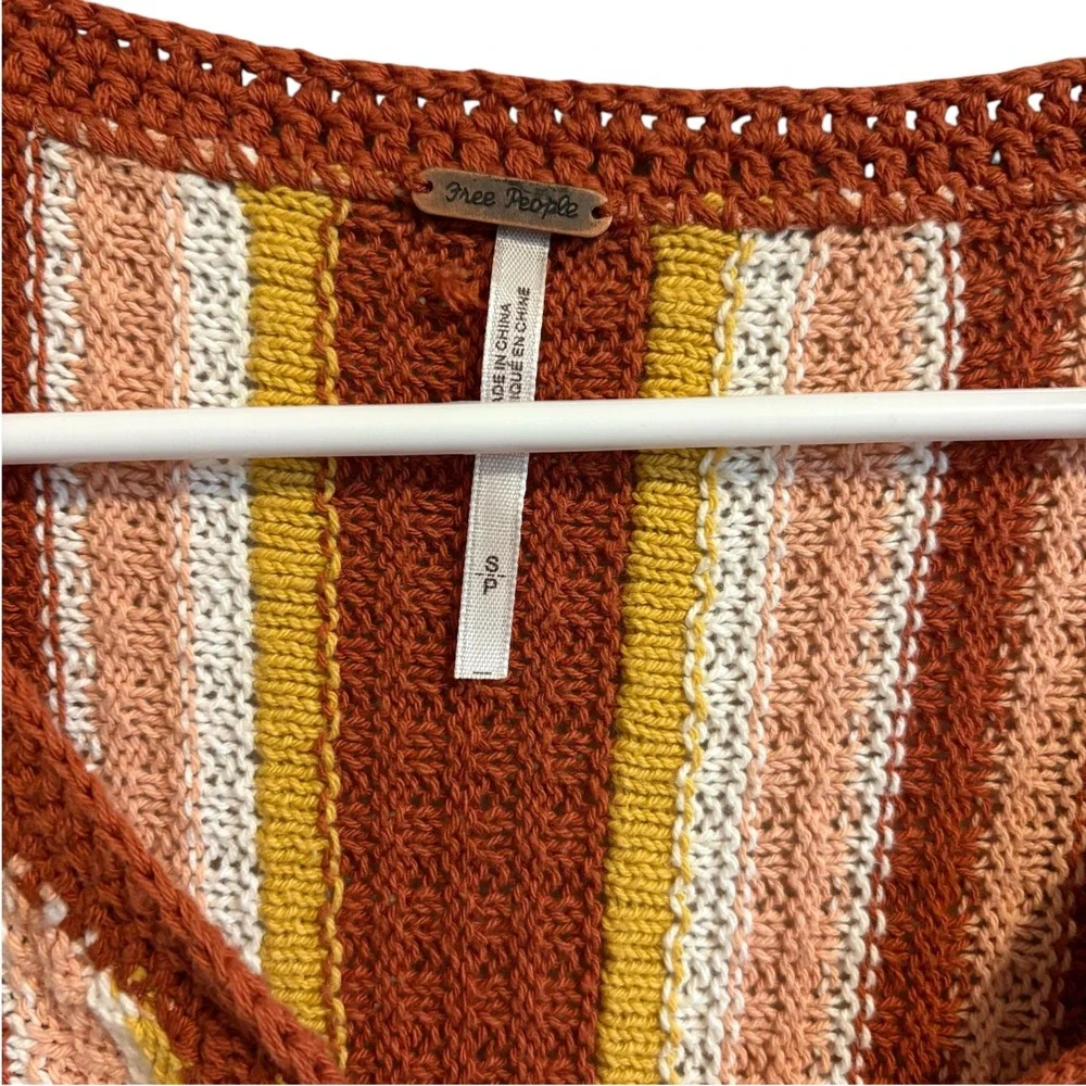 Free People Lollypop‎ Crochet Mini Dress SZ S Striped Retro Bohemian Sunset 70's